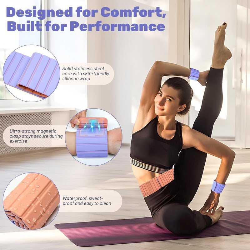 FLICKZY Magnetic Ankle Weights for Women & Men, Adjustable Silicone Wrist Weights Bracelet Set, Stackable Wrist and Ankle Weights 1 Pair 2 Lbs, Weighted Bangles Wearable for Home Gym Workout, Jogging, Yoga & Walking - Image 2